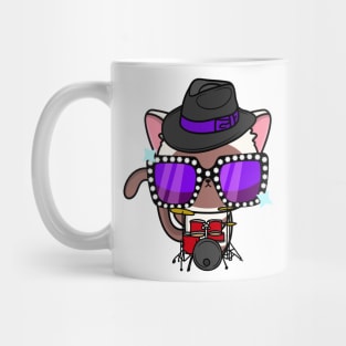 Cute White Cat jamming on the drums Mug